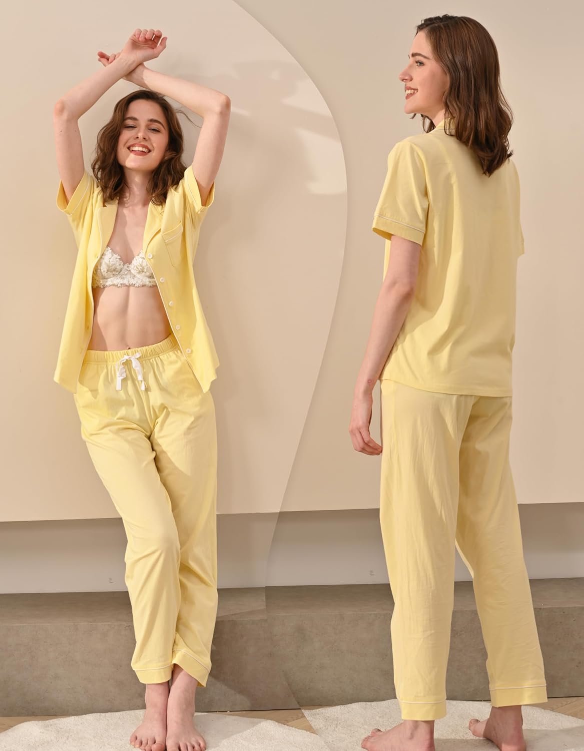 100% Cotton Pajamas for Women Sets 2 Pieces Pjs Button short sleeves with Pockets Soft Sleepwear Loungewear XS-XXL - Image 2