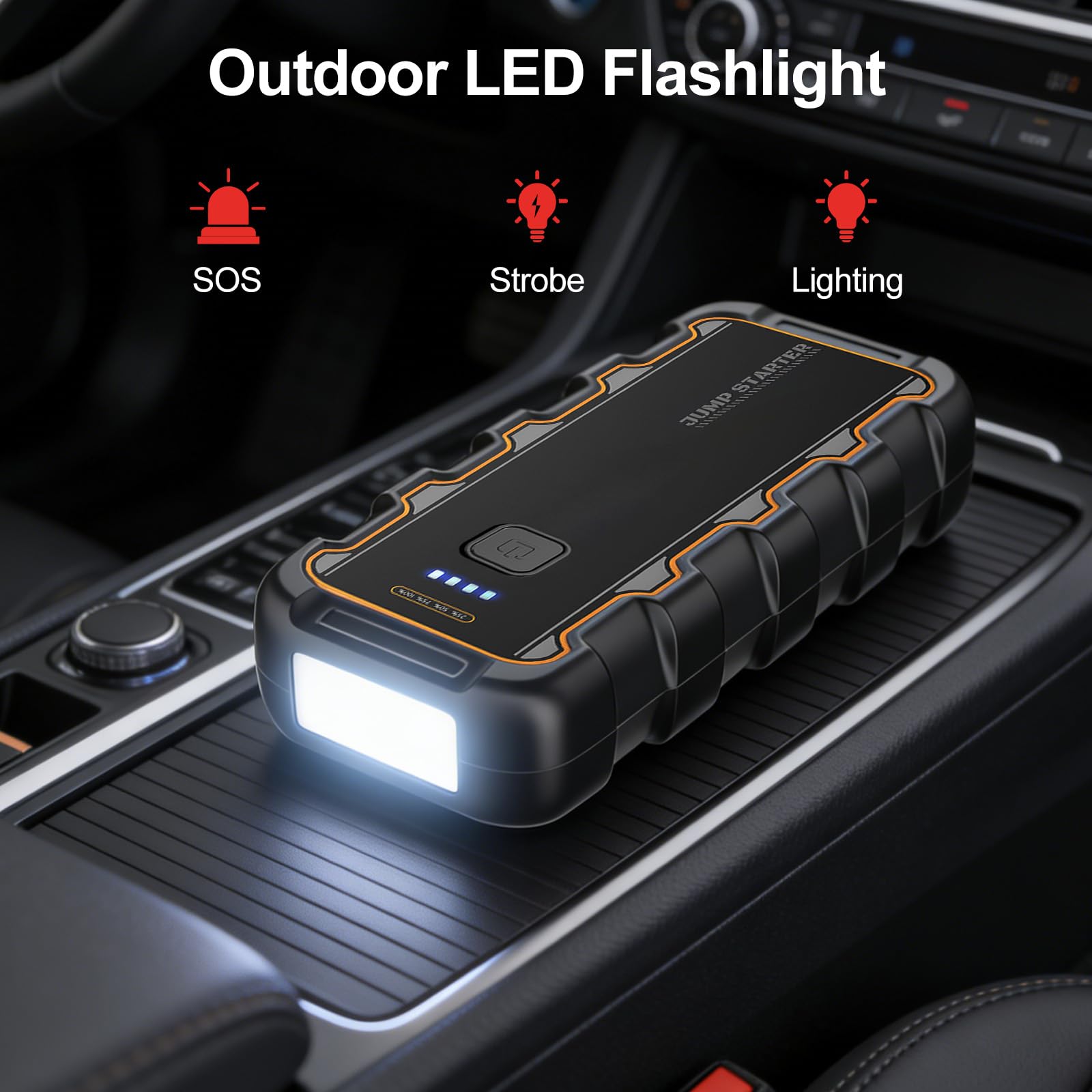 Arrancador de Batería de Coche 7000A, para Gas 8.0L/Diésel 6.0L, 12V Arrancador de Coche Portátil con Carga Rápida USB y Pinzas para Batería, Funciona en Frío Extremo, para Auto, Moto, Bote, Camping
