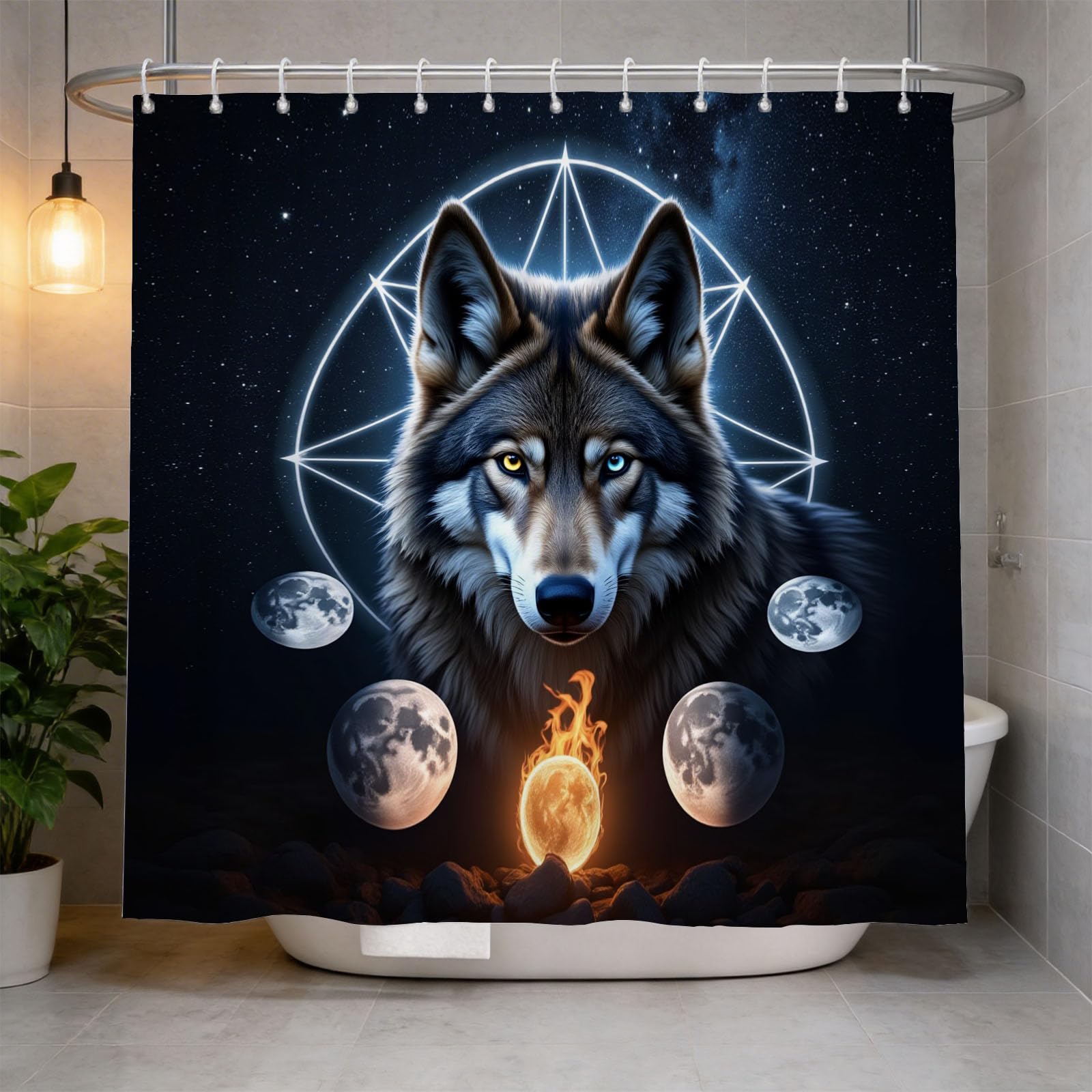 Hongduo 3D Wolf Animal Shower Curtain for Stalls Bathtubs Mystical Bathroom Decor Shower Curtain Set Polyester Fabric Waterproof 200x200cm/79X79 Inch with Hooks