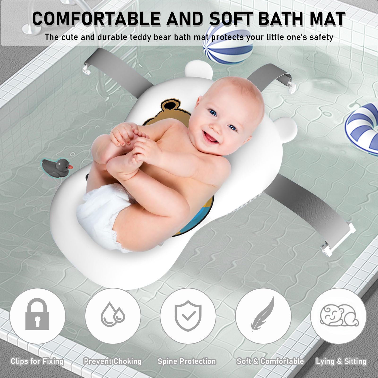 LiveGo Bañera para bebé, bañera plegable para bebé, bañera plegable para recién nacidos a niños pequeños, bañera portátil de viaje con monitor de temperatura en tiempo real + cojín suave, juego de