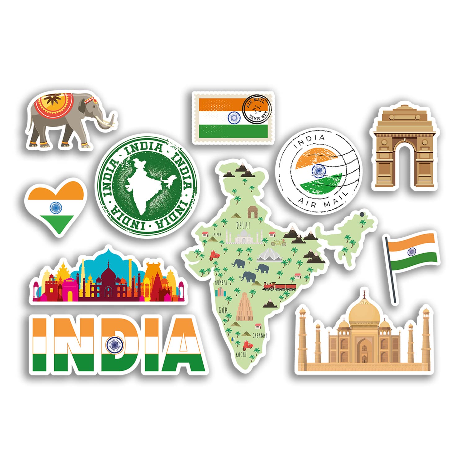 Dv Design Multi A5 Sticker Sheet India Vinyl Stickers - Landmarks Indian Culture Map Country Holiday Flag Travel #78482