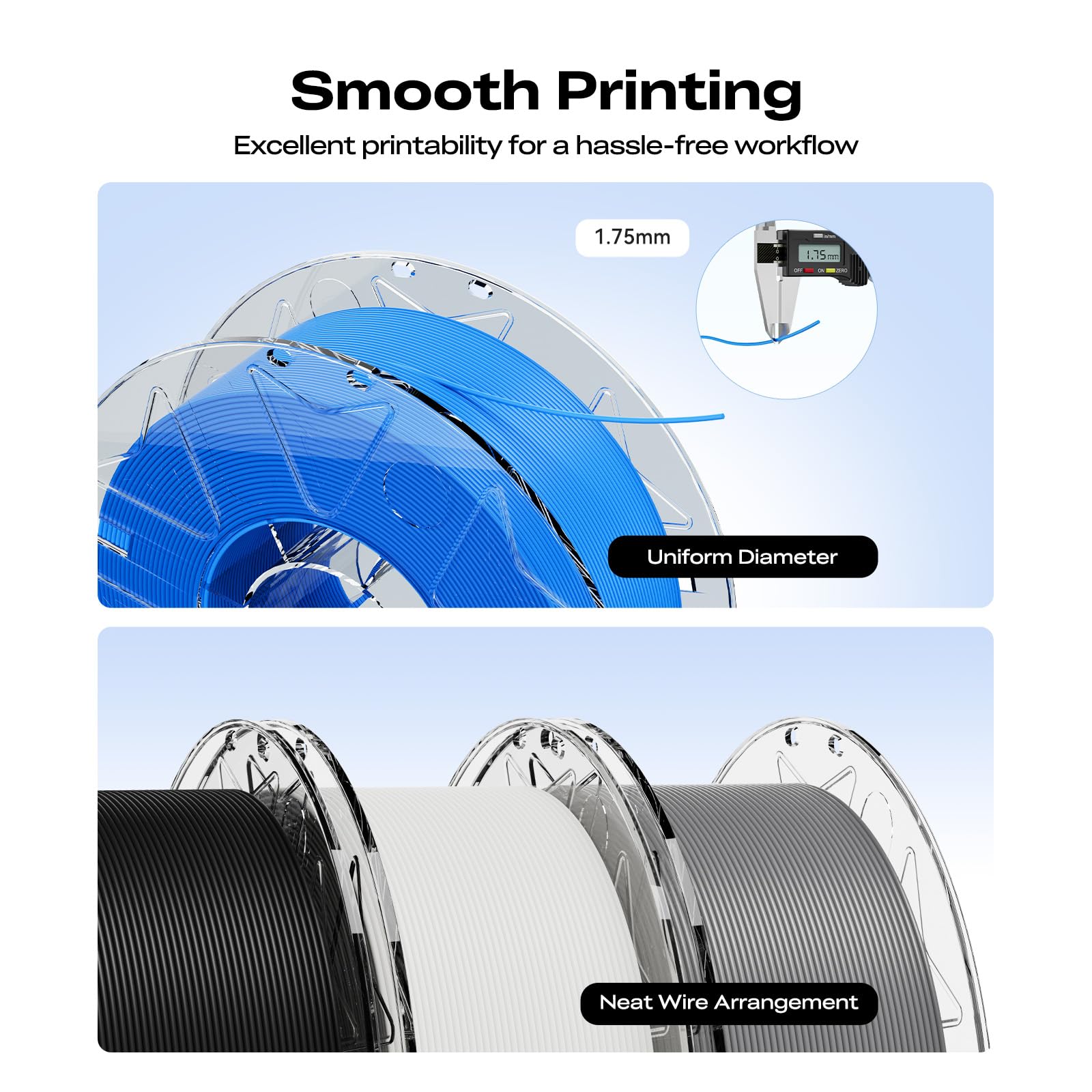Creality Hyper PLA filament RFID, 1,75 mm, 600 mm/s, wysoka prędkość, wysoka precyzja i wytrzymałość, 15 kolorów, gładki druk 3D (2 czarne / 2 białe)