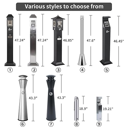 Miniatura 8 de AIWFL Cubo de basura vertical de metal para exteriores, contenedor de basura para exteriores, contenedor de basura de 3.9 ft con llave (negro)