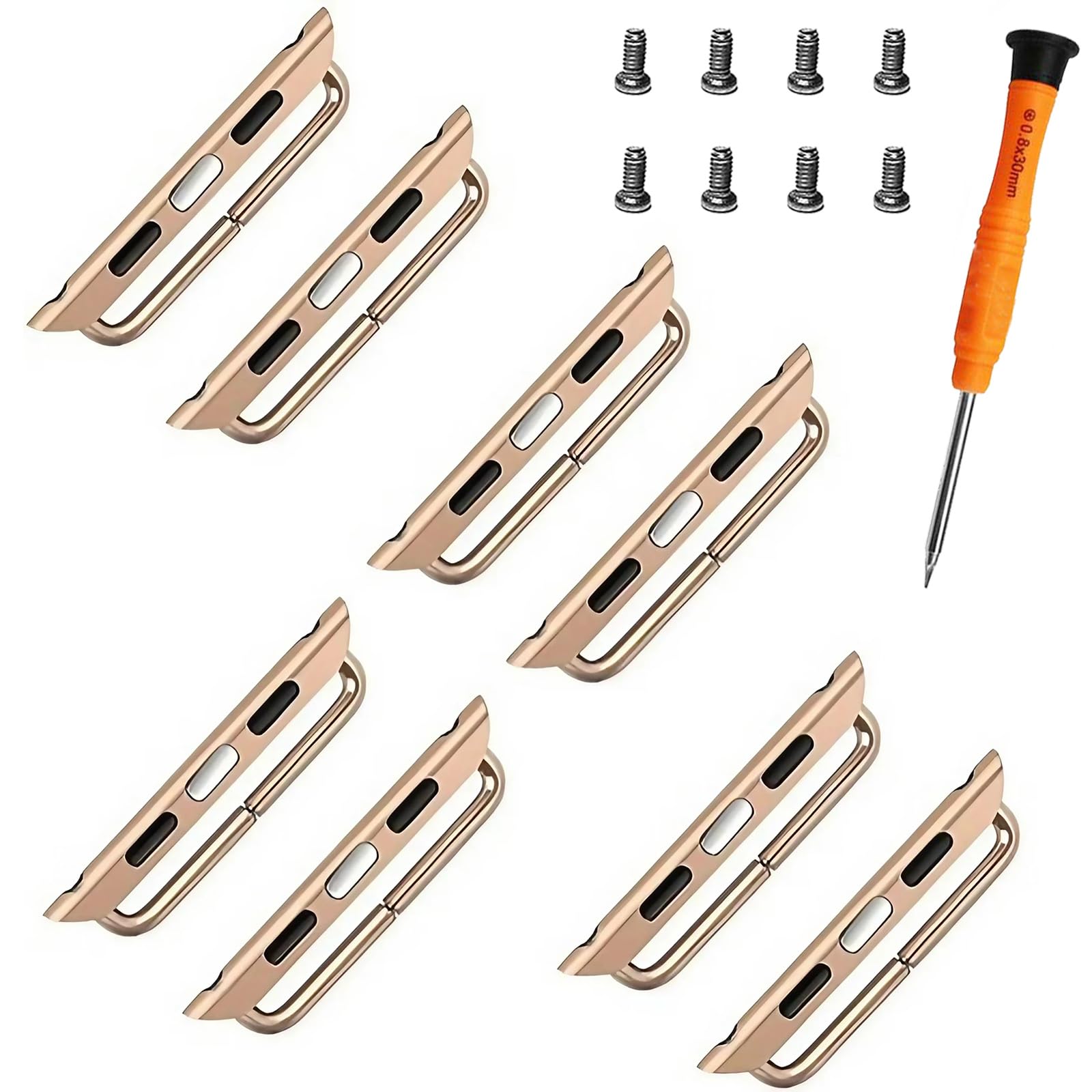 Watch Strap Connector Stainless Steel Adapter Replaceable Metal Connection Compatible for Apple Watch Band 42mm 44mm 45mm 46mm 49mm(Rose Gold-4 Pair)