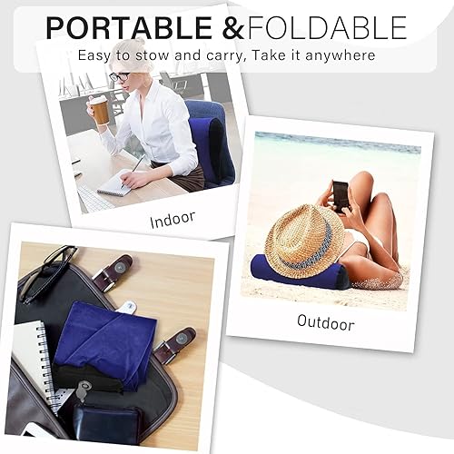 Miniatura 3 de Almohada inflable con soporte de cuña, diseño ergonómico triangular, portátil y plegable, color azul marino