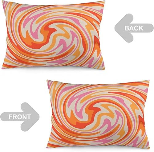 Miniatura 4 de Funda de almohada retro de los años 60, 70 y 80, color rosa, naranja y amarillo, funda de almohada lumbar decorativa de 12 x 20 pulgadas para
