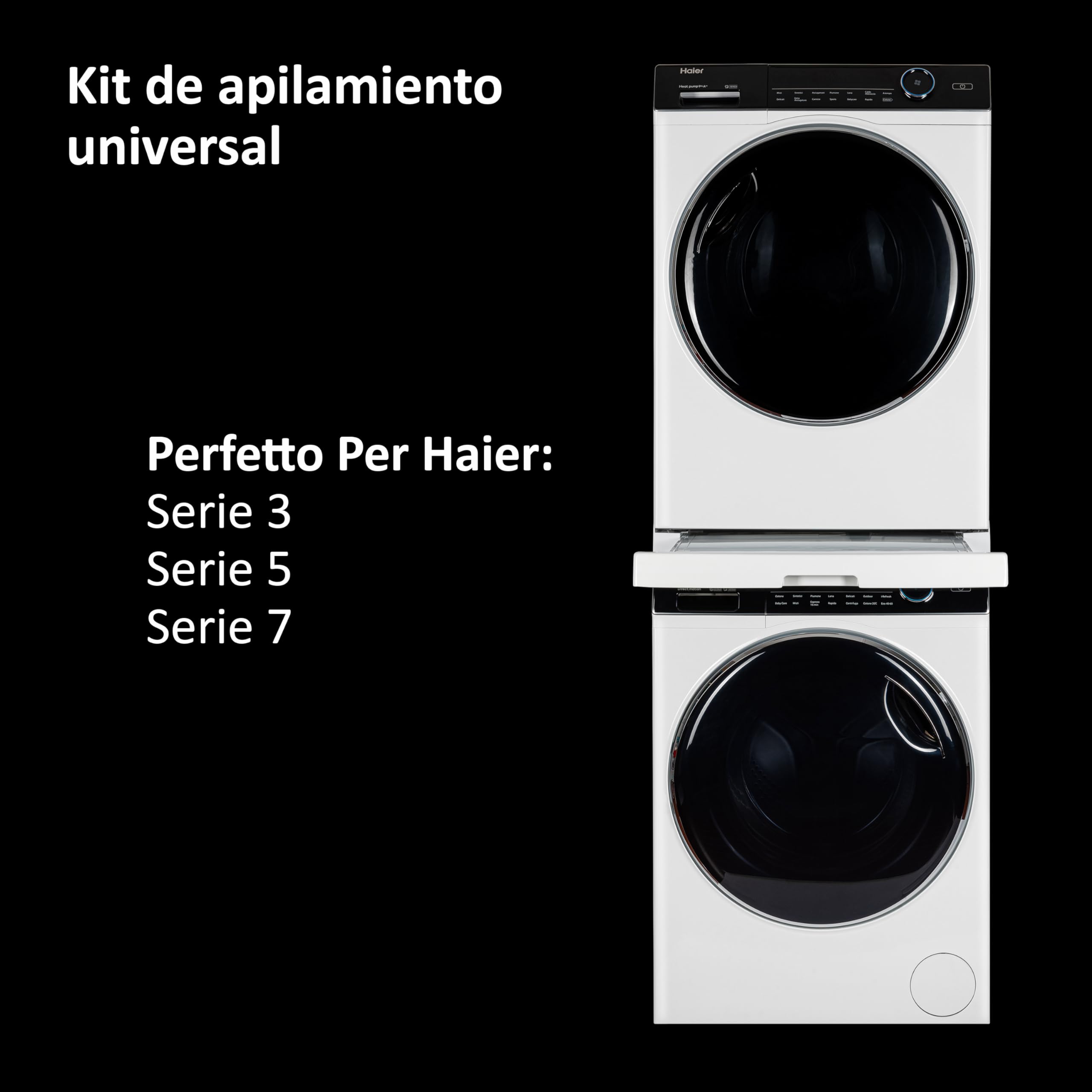 CARE + PROTECT Haier Kit Impilabile Universale con Ripiano Scorrevole per Lavatrici e Asciugatrici, Kit Colonna Salvaspazio, Qualità Premium, Perfetto per Lavatrici e Asciugatrici Haier Serie 3, 5, 7