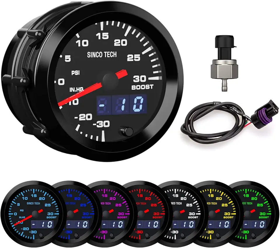 Medidor De Pressão Do Turbo Para Carro, 52 Mm, Display Digital, Ponteiro, 7 Cores De Luz De Fundo, Kit Universal De 12 V...