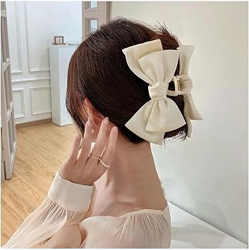 Bow Tie Hair Barrettes Vintage Layers Bow Knot Claws Large Hair Clips Accessories for Women Girls Beige