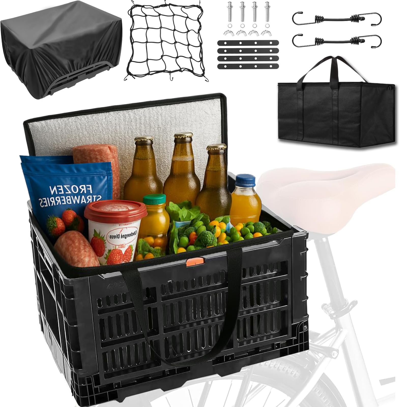 Panier à Vélo Montagne,Panier à Vélos Suspendu,Panier de vélo Monté à l'arrière avec Un Sac à Main,détachable, Polyvalent, Facile à Installer pour Vélos,Vélos Pliants