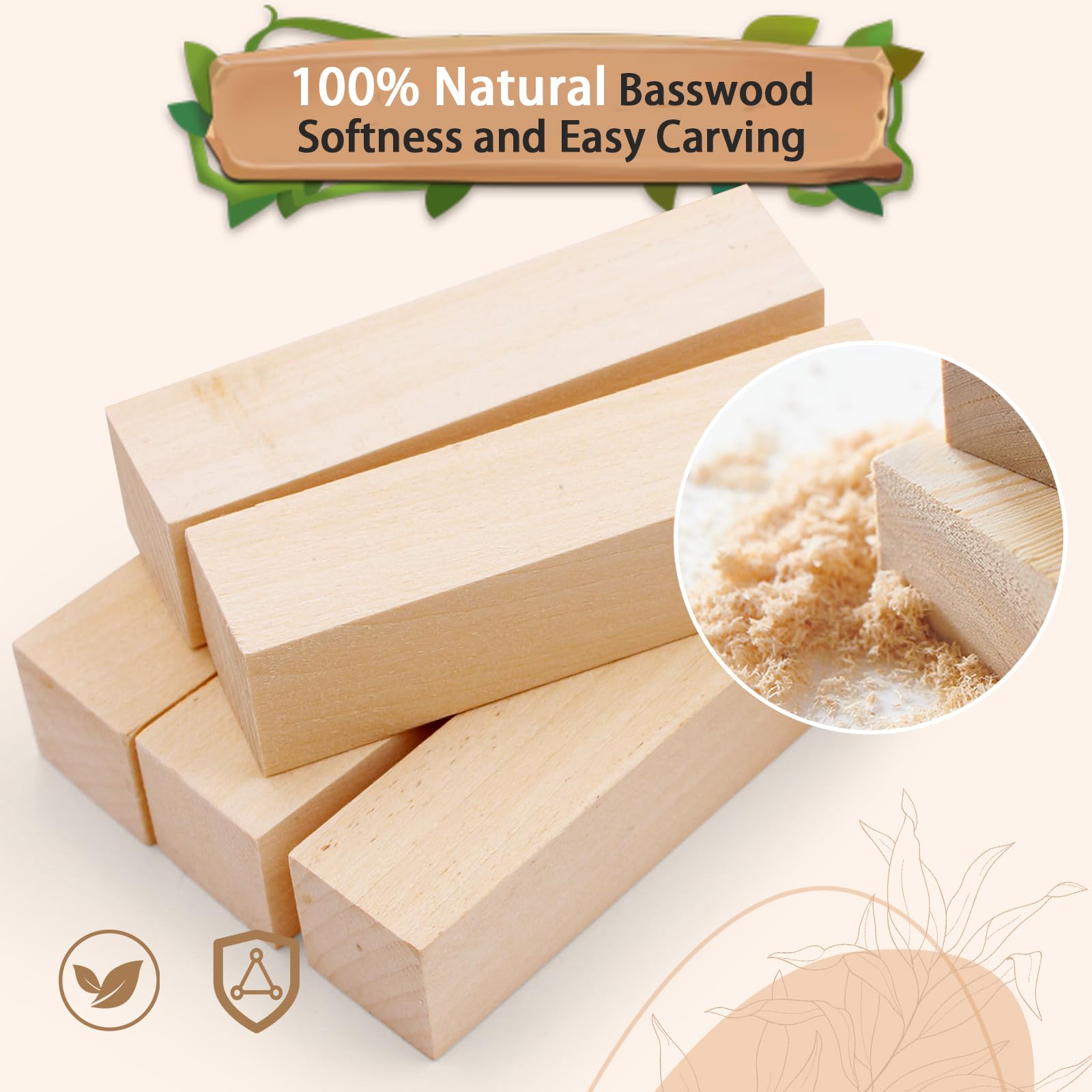 Basswood Carving Blocks for Crafts,Cymuber 24 PCS Whittling Wooden Blockss Kit with 3 Sizes,Wood Carving Blocks Wood Whittling Kit Crafts for Kids and Adults