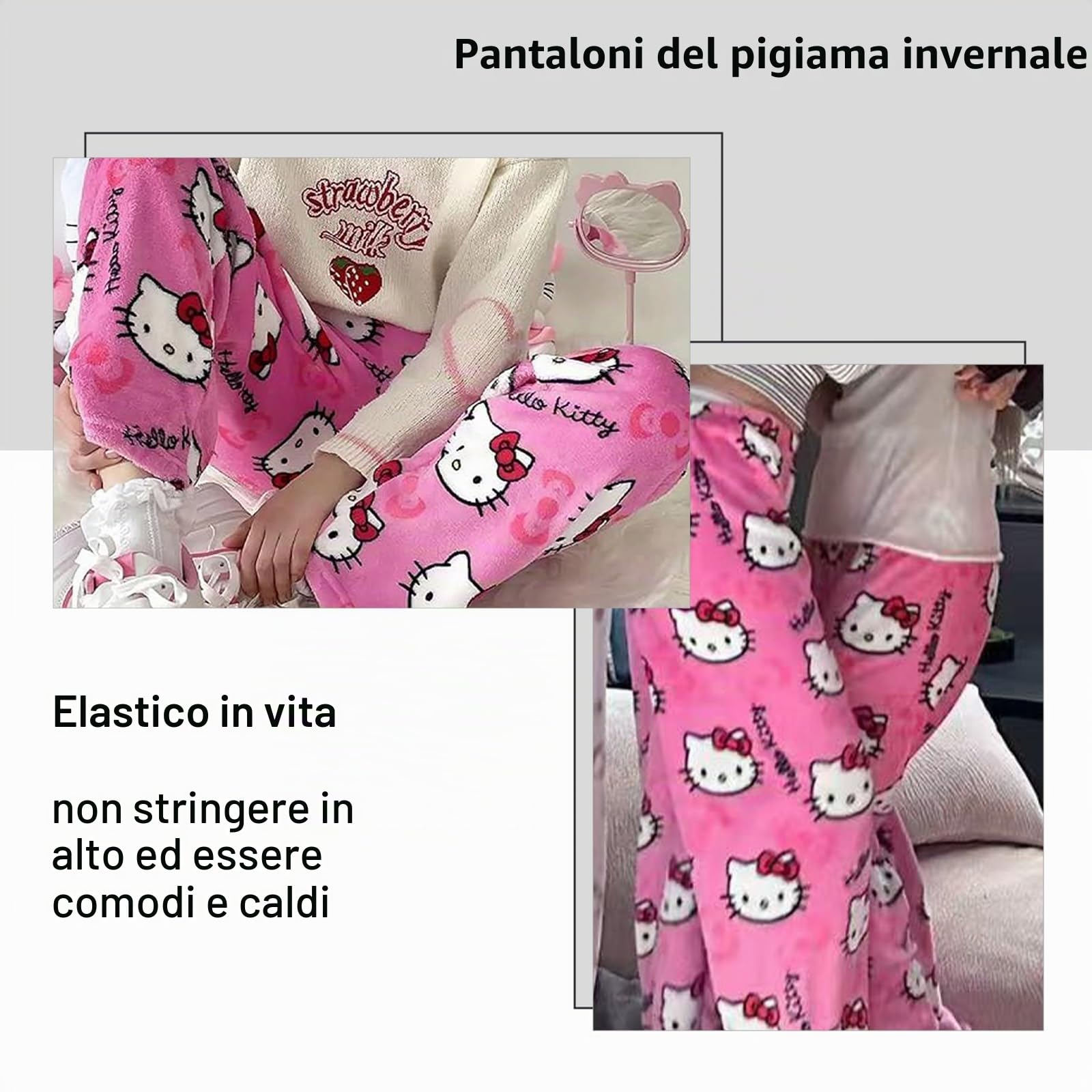 Pigiama da donna, in flanella, morbido, Kawaii, pigiama, da donna, con anime, casual, autunno/inverno