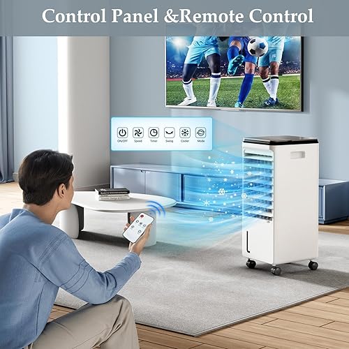 Miniatura 3 de Cftore Aire acondicionado portátil evaporativo CA, humidificador de ventilador 3 en 1, temporizador 7H y control remoto, oscilación de 40, caja de