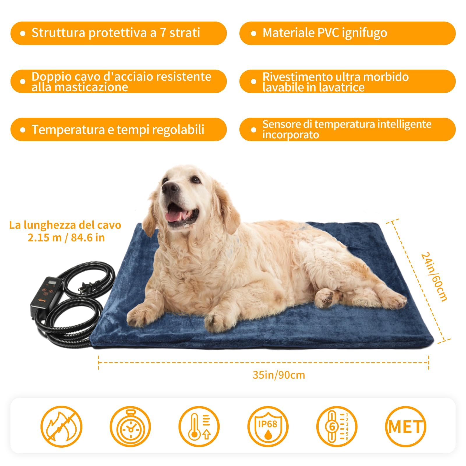 Toozey Tappetino Riscaldante per Cani e Gatti Tappeto Riscaldante per Animali Domestici Elettrico Regolabile Timer e per Temperatura per Cani e Gatti Neonati/Piccoli/Anziani, Blu - XL (90 * 60cm)