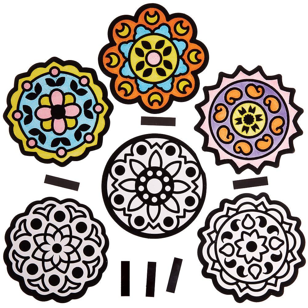 Baker Ross FX233 Rangoli Colour in Fuzzy Art Magnets - Pack of 12, Diwali Decorations and Gifts, Childrens Handmade Crafts, Colouring for Kids, Black