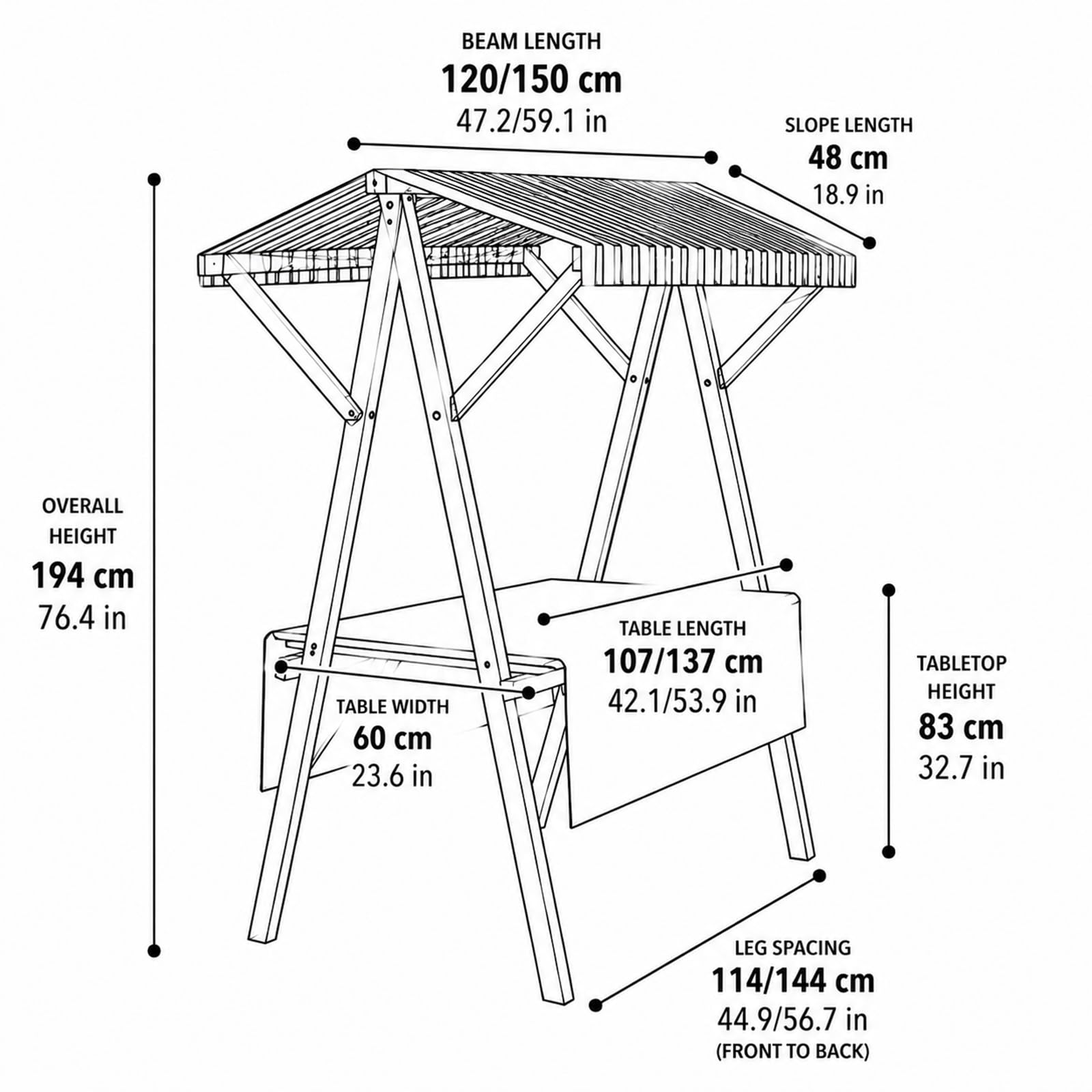 Handlowy Kiosk Stoisko, Składany Drewniany Wózek Targowy z Daszkiem, Przenośny Wózek Handlowy dla Imprez Zewnętrznych, Targów & Jedzenia Ulicznego(Blue,L 120cm/47.2in)