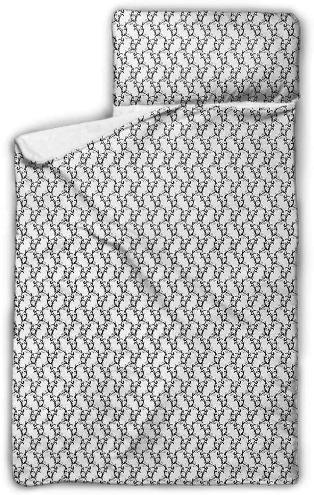 Baby Rugs Black and White,Classical Curled Leaves Antique Revival Pattern with