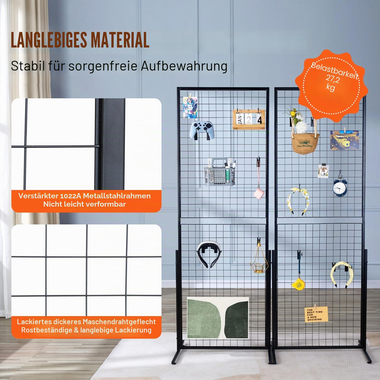VEVOR Gitter Wandpaneele 2 Packungen Draht Gitterwand Präsentationsregale mit T Boden, doppelseitige Gitterwandpaneele für Kunsthandwerksshows, Einzelhandelsdisplay mit zusätzlichen Clips und Haken