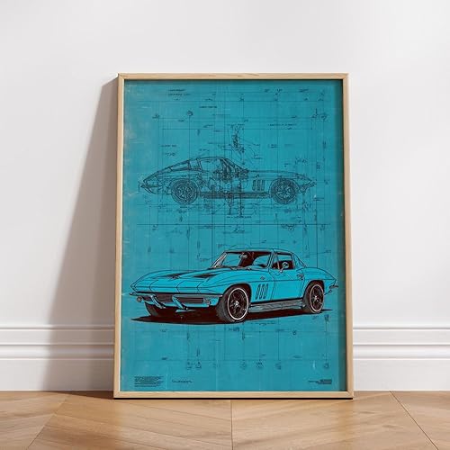 Xenulab Póster retro de auto con diagramas clásicos de coche deportivo para decoración de garaje y entusiasta del automóvil para decoración del hogar