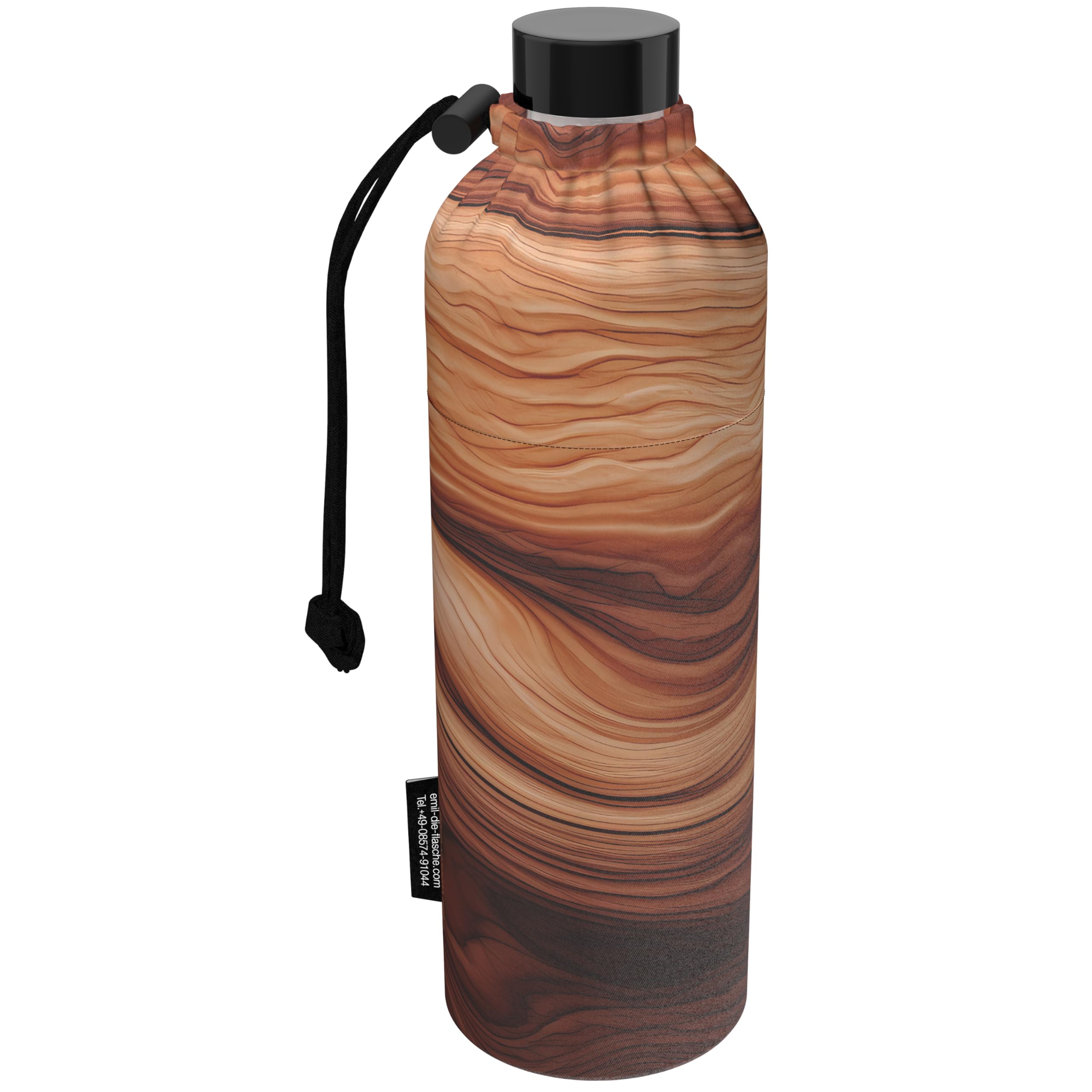 Emil Glas Trinkflasche Wood – isolierte Flasche für Kinder & Erwachsene, auslaufsicher, schadstofffrei für Schule, Freizeit und Sport (0,75l)