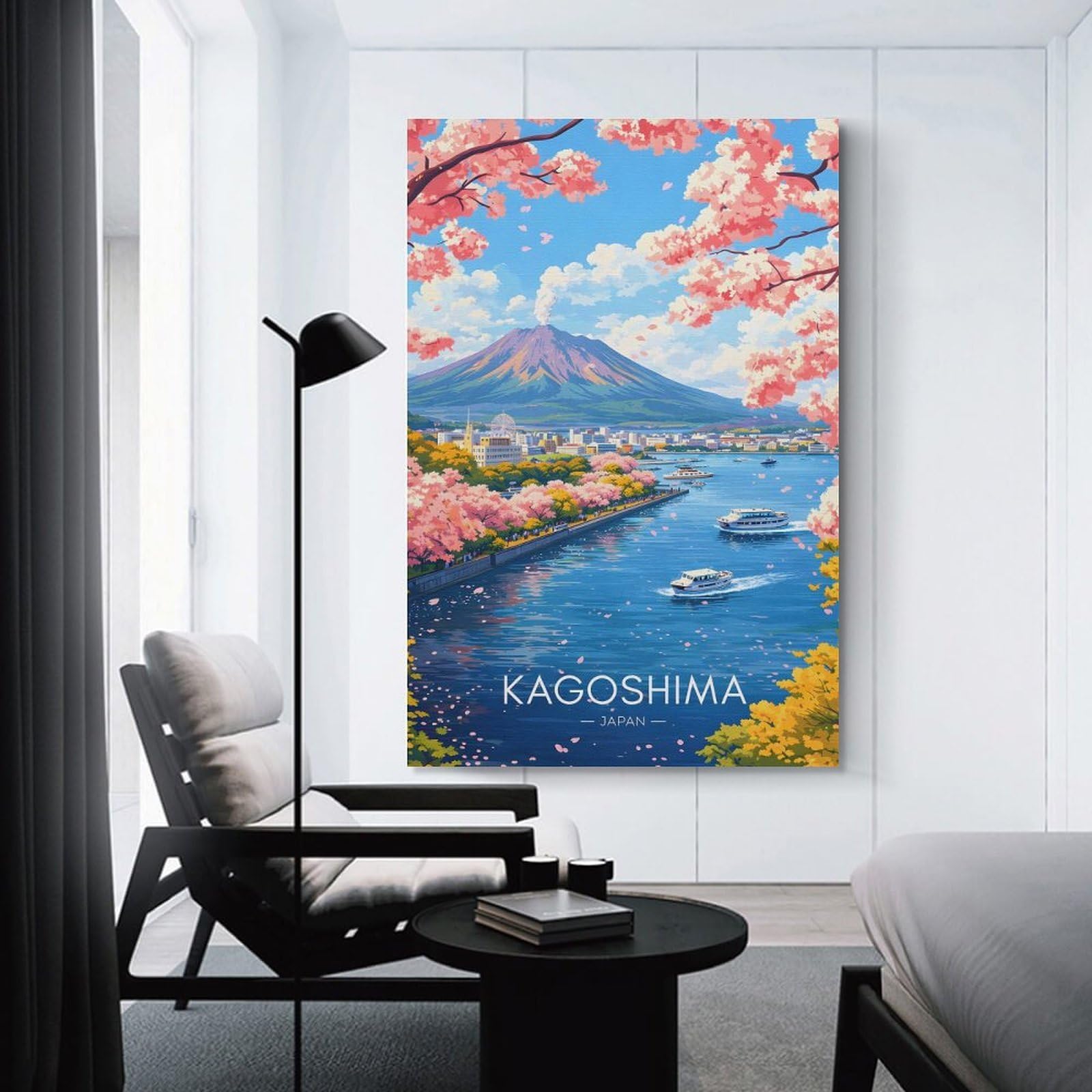 Junmoney Room Decor Wall Art Kagoshima with Sakurajima Volcano, 20x30inch(50x75cm), for Flats, Guest Rooms Or Compact Rooms, Wall Decor with Flexible Room Appeal