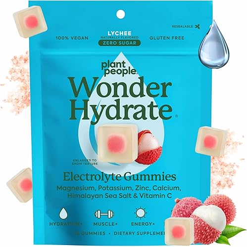 Plant People WonderHydrate Gomitas de electrolitos  Suplemento de hidratación vegano con magnesio, potasio, zinc, vitamina C y sal marina del