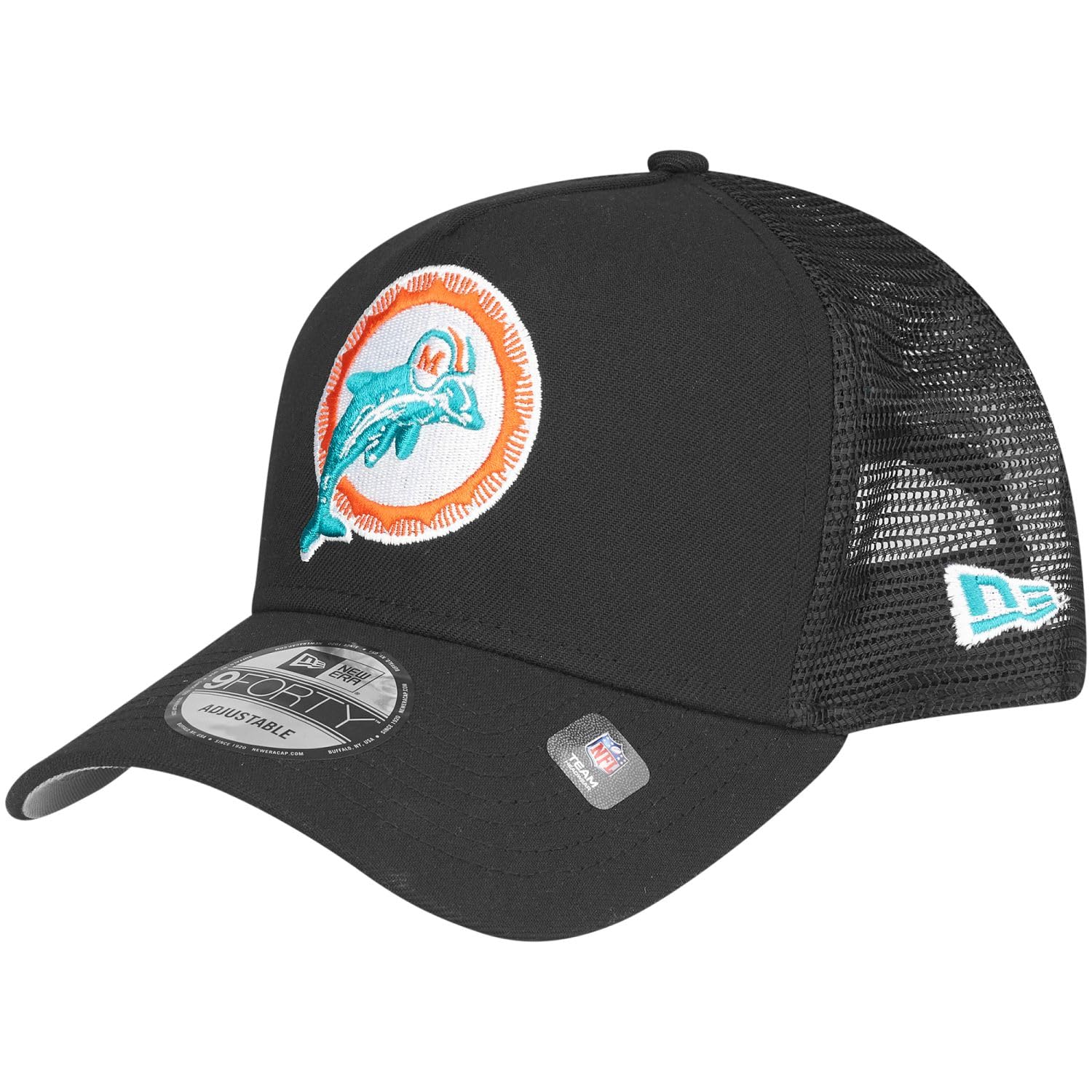 New Era Unisex Black A-Frame Snapback Trucker Cap - Retro Miami Dolphins - One Size