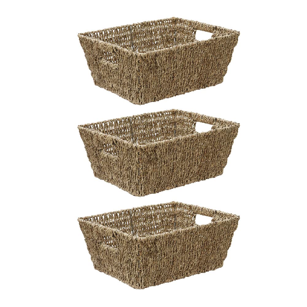 Jvl  Seagrass Rectangular Storage Basket Pack Of 6 - Natural - 3 Pack