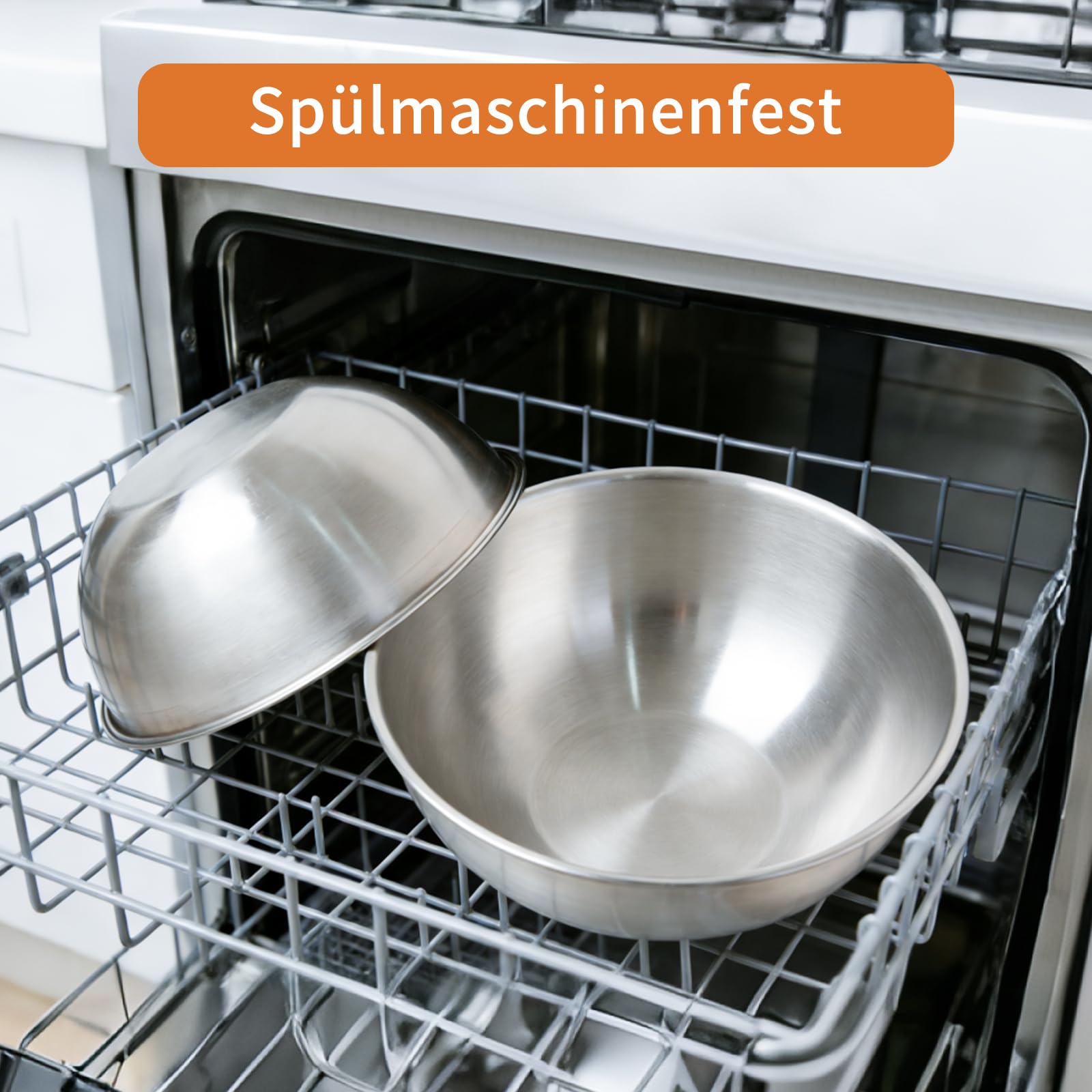 Rührschüssel Salatschüssel 4-teilig für die Küche 0.7l, 1.2l, 2.1l, 3l, Rührschüssel Edelstahl, Salatschüssel, Servierschüssel, Stapelbar&Spülmaschinenfest (0.7-3L)