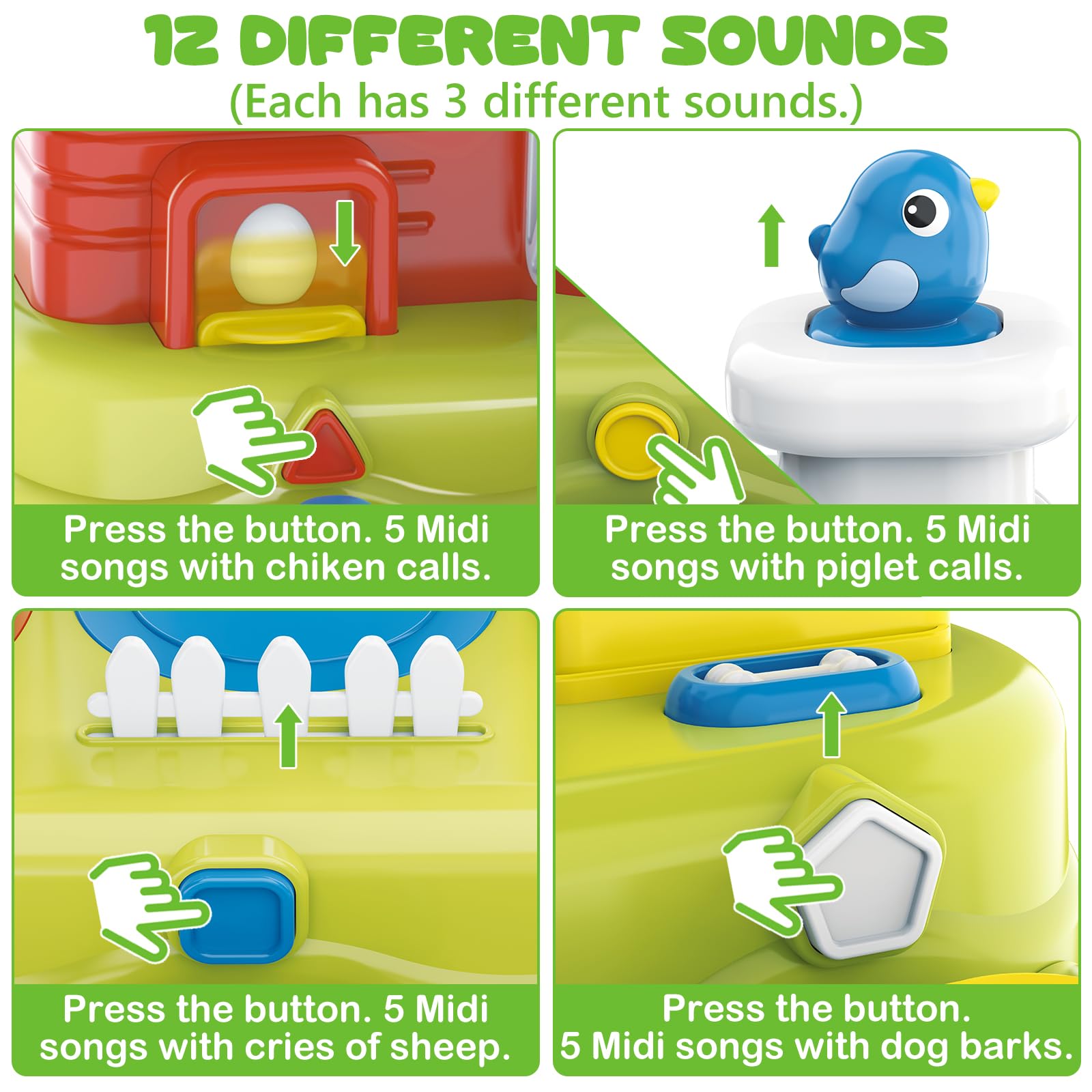 Vunrahsg Interactive Pop Farm Animal Up Toys with Music Sounds Montessori Cause and Effect for 1-3 Baby Boy Girl Early Educational Musical Baby Infant STEM Gift 9-12-18 Months Babies Birthday