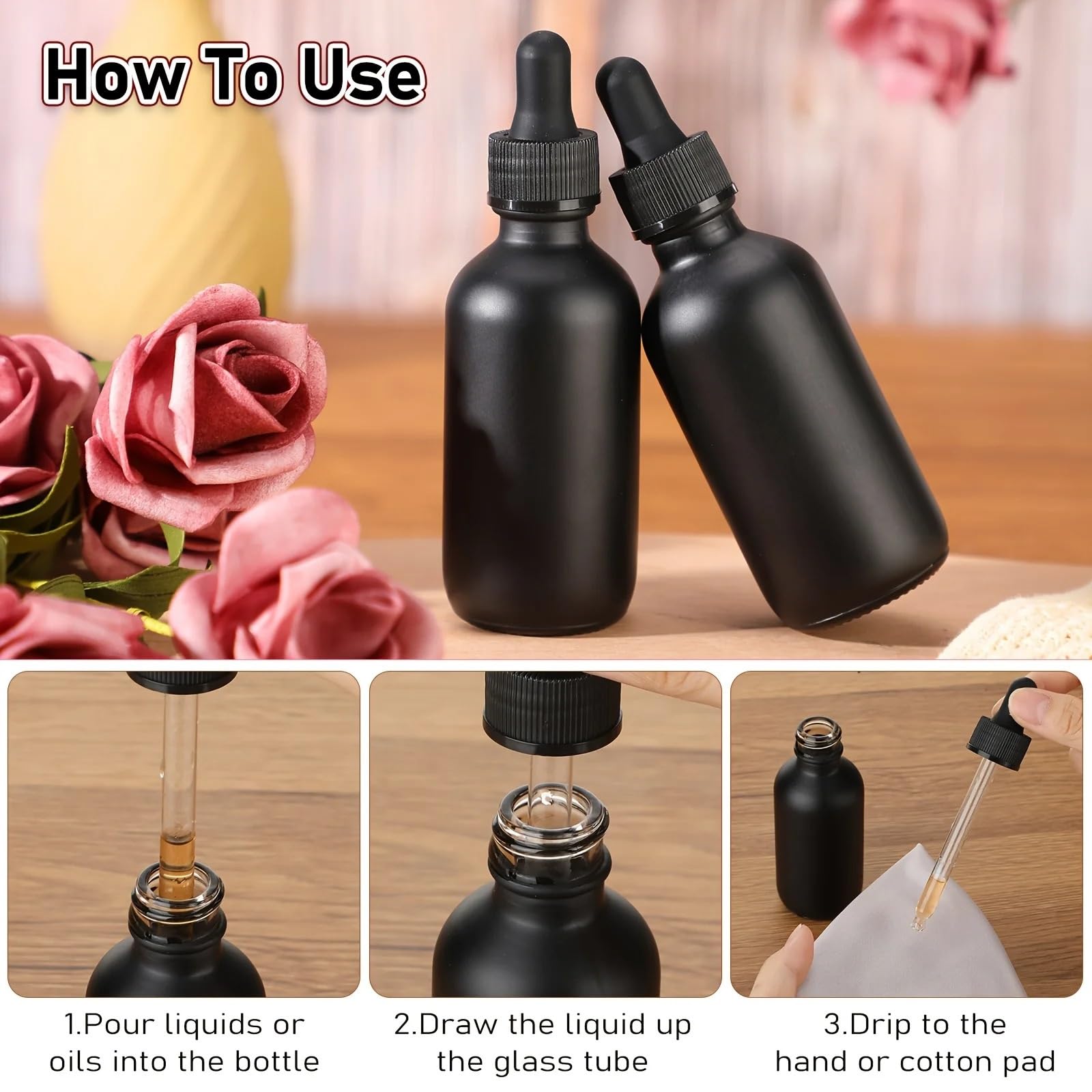 Pipettenflasche 30 Stück mattschwarze Glas-Tropfflasche for ätherische Parfümöle, mattierter Tropfer, tragbar, nachfüllbar, for Reisen(GLASS_5ML)