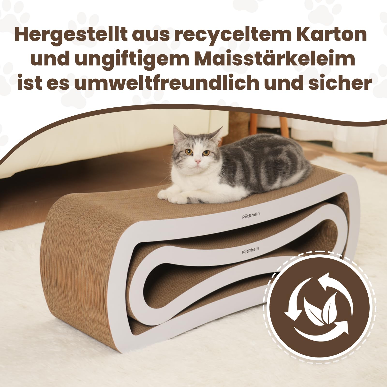 Ascent Paw Kratzbrett Katze XXL Set 86+75cm - Zwei-in-Eins Kratzpappe Wendbar Beidseitig, Hochverdichtete Wellpappe Groß, Kratzmöbel Katzenkratzbrett Weiß