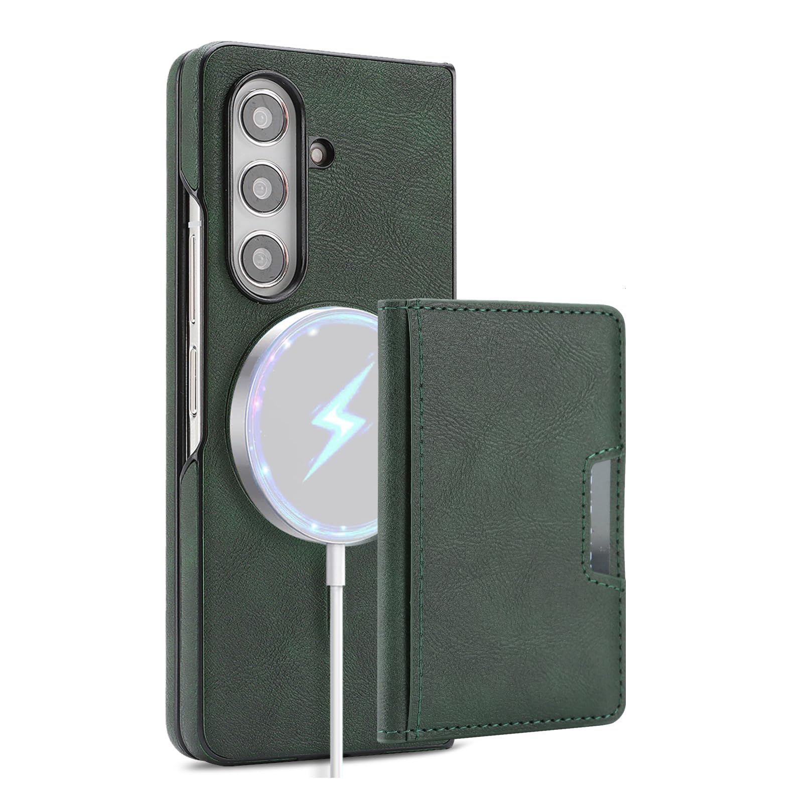 Custodia magnetica for Samsung Galaxy Z Fold 8 Ultra, funzione supporto Cover posteriore for telefono Protezione aziendale Guscio Portafoglio in pelle staccabile leggero e sottile(Green)