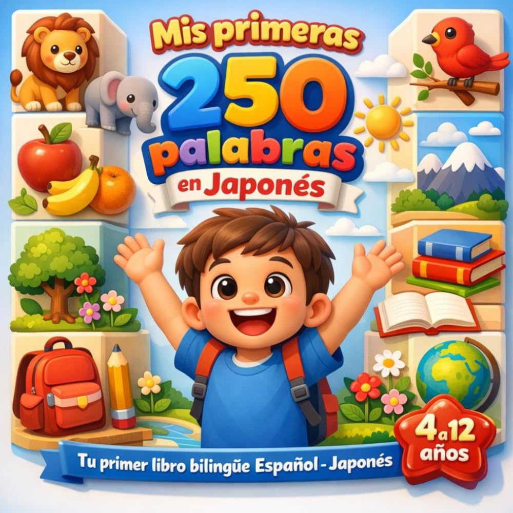 Mis primeras 250 palabras en Japonés: Diccionario ilustrado bilingüe español–japonés para niños y principiantes – 250 palabras básicas para aprender japonés fácilmente.