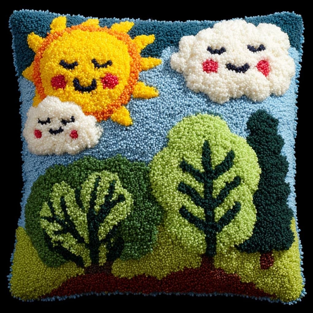 Wallustrioaw Latch Hook Pillowcase Kits,Natural Forest Landscape,Needlework Diy Cushion Cover Hook And Latch Kit Christmas Home Crafts Sofa Decoration,17X17in