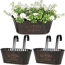 2 x Metal Hanging Planter with Double Removable Hooks, Large Bucket Flowers, Bucket Planter, Planter Bucket Plant for Garden, Wall, Balcony, Fence, Home, Patio, Outdoor, Indoor Decoration