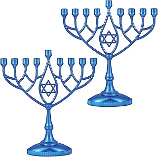 Zion Judaica Classic Geometric Menorah Multi-Pack Chanukiah 9" Silver Plated Chanukah Candle Minorah Fits Standard Hanukkah Candles Traditional Shape Chanukkah Menora Pack of 2 Metallic Blue