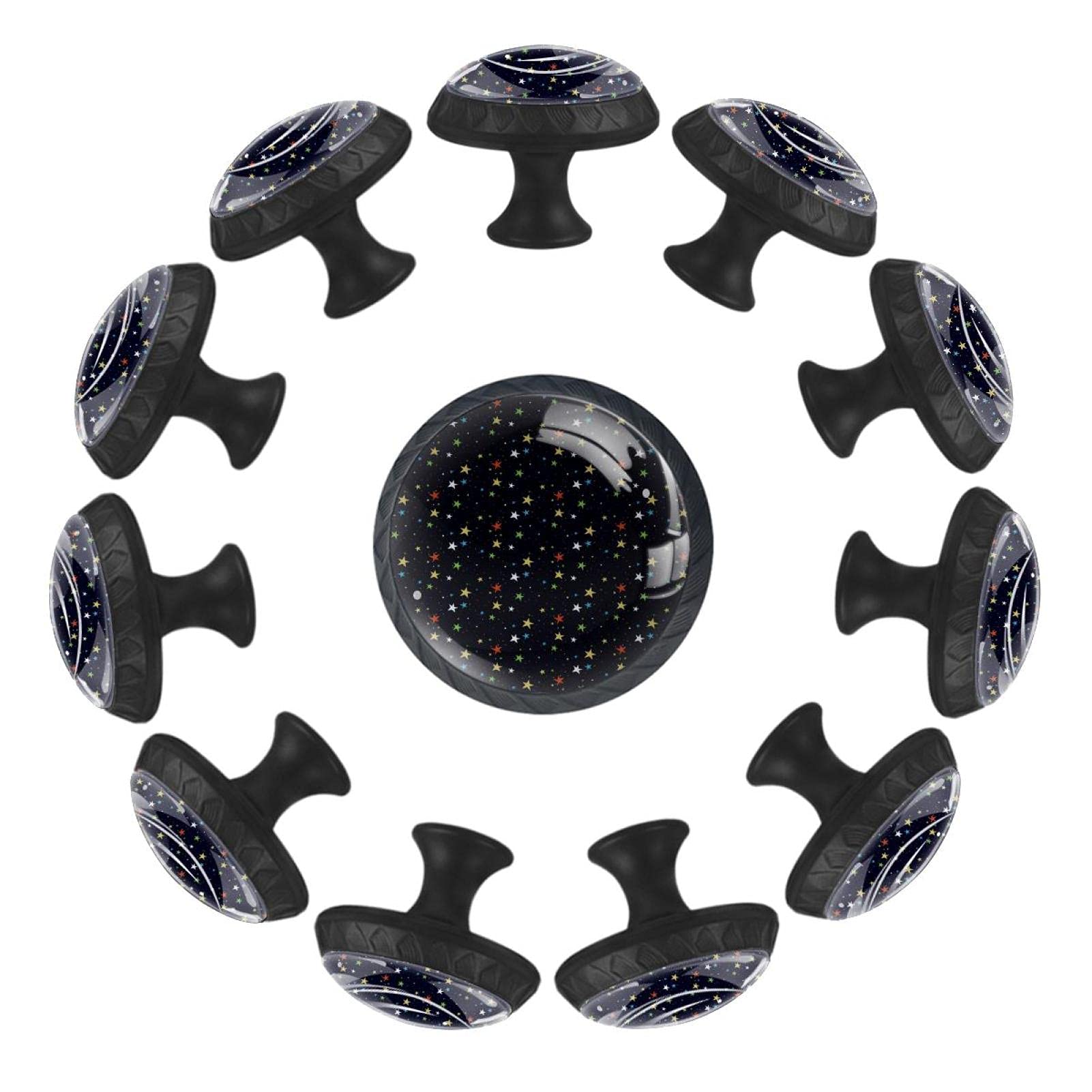Boutons de tiroir ronds bleu foncé 35 mm avec motif étoilé pour commode et crèche (Lot de 12)