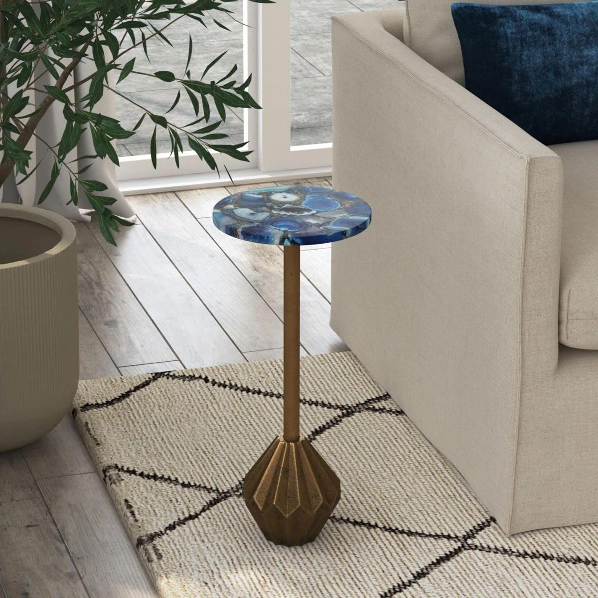 East at Main Bohemian Martini Table – Metal Pedestal Accent Table with Brass or Blue Agate ToP (Blue)