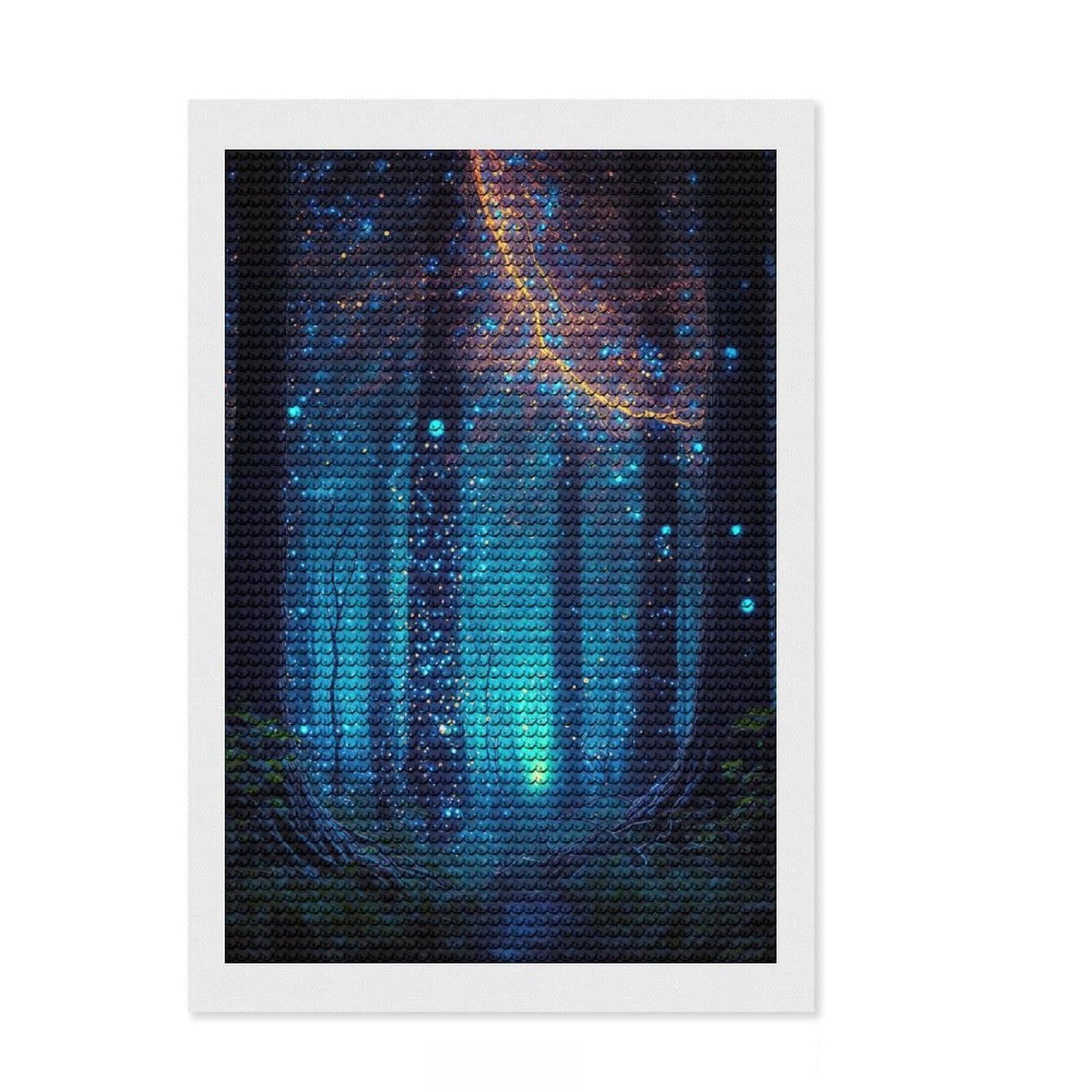 Junmoney Fantasy Magic Lights Diamond Painting Canvas Kit 8"x12", Winter Craft, Home Decoration, Boho Decor, Thoughtful Present, Creative Hobby
