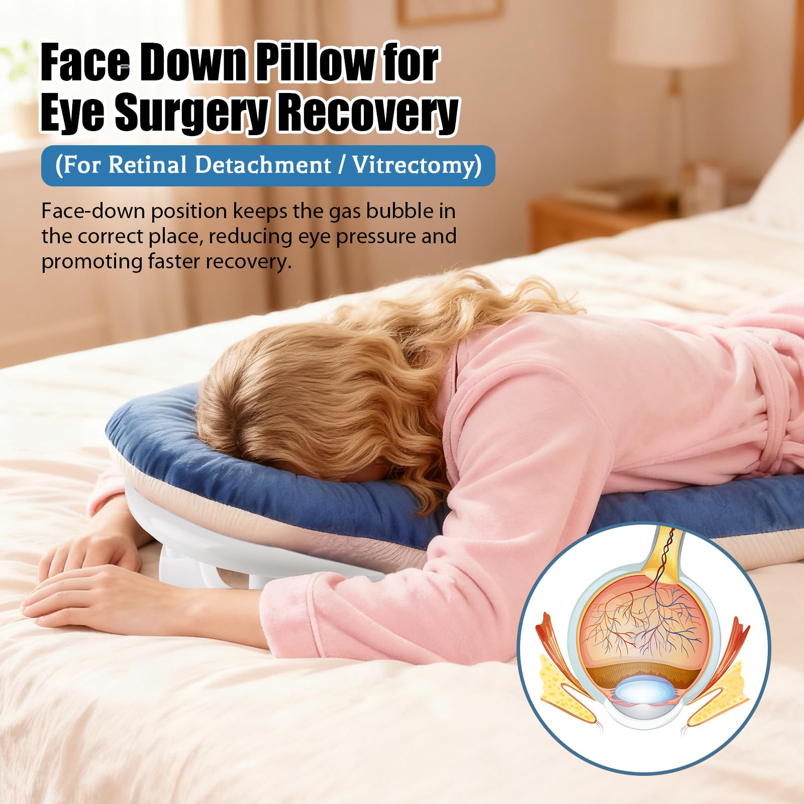 JAOGAUS Almohada Facial para Dormir Boca Abajo, Cojín Ergonómico con Memory Foam, Reposacabezas Ajustable, para Casa, Dormir Boca Abajo y Recuperación Postoperatoria de Cirugía de Ojos