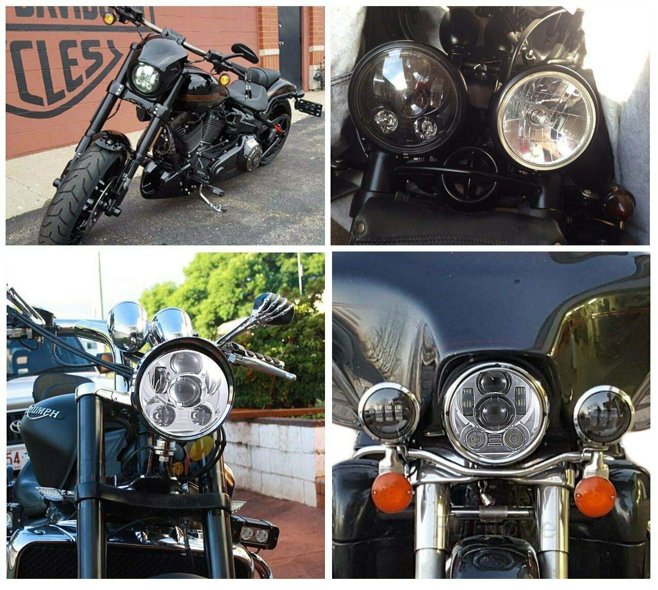 Riloer H4 Moto 5.75" Phare de Projection LED Rond, 6000K Étanche Super Lumineux Moto Feu de croisement Feu de croisement Compatible avec Harley-Davidson, Blanc