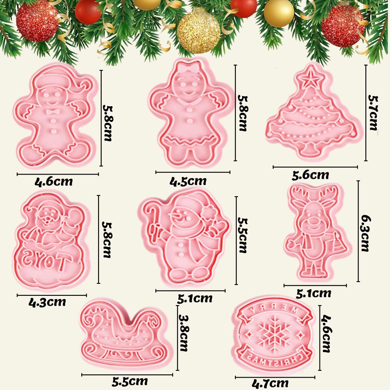Christmas Cookie Cutter Set,8 Pieces 3D Plastic Stamp Molds Santa Claus Xmas Tree Gingerbread Boy and Girl Snowman Reindeer Cutter Biscuit Cutters for Christmas Baking - Image 3
