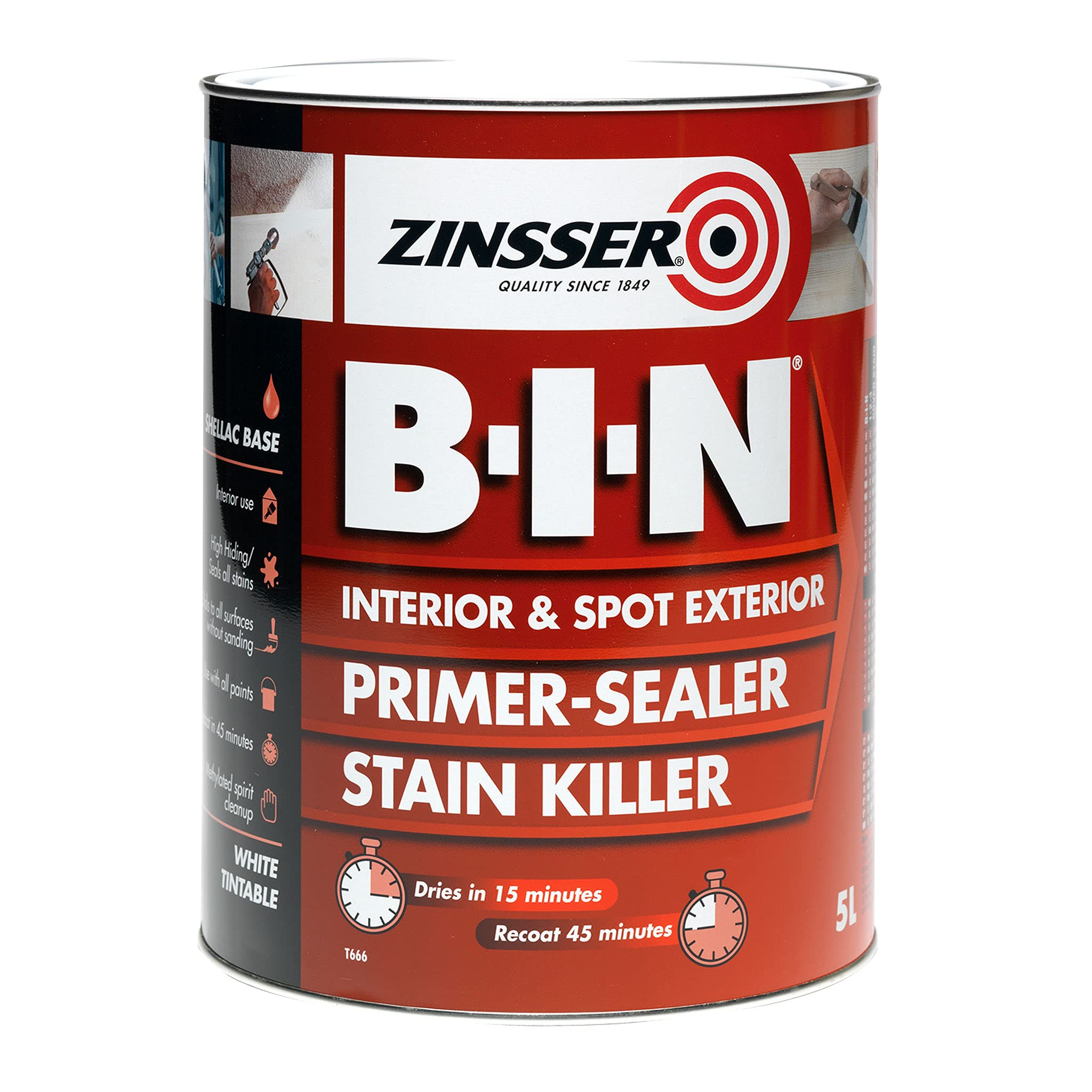 Zinsser White Zn7020001c1 B.i.n® Primer, Sealer & Stain Killer Paint 2.5 Litre