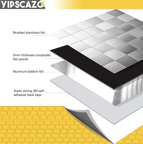 Miniatura 5 de Yipscazo Azulejos de mosaico para salpicaduras de acero inoxidable, 10 hojas de azulejos de metal para cocina, cocina, cocina, baño, lavandería en