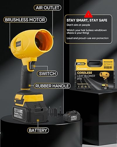 Miniatura 7 de Soplador de hojas eléctrico inalámbrico amarillo (2 baterías con estuche)