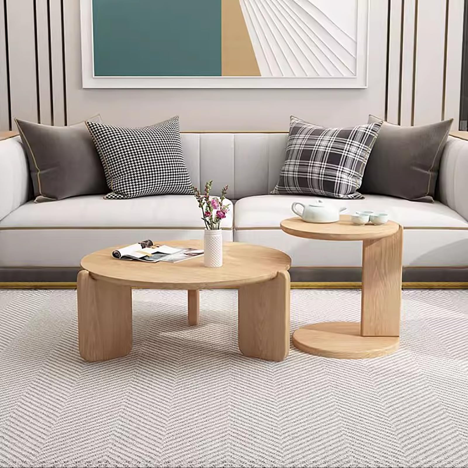 SXZenSpace Modern Rectangular Coffee Table,Nordic Wood Center Table for Living Room with Sturdy Legs Minimalist Side End Home, Office,A,70cm(28'')+50cm(20'')