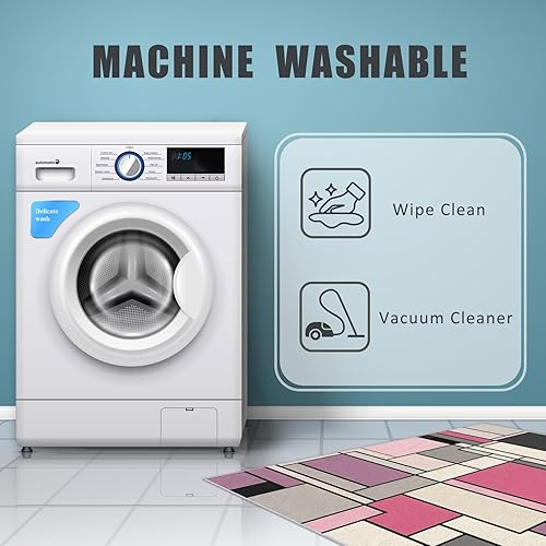 Miniatura 126 de Alfombra retro de los años 70, alfombras de área de 6 x 8 pies, patrón geométrico moderno de mediados de siglo, para sala de estar, dormitorio,