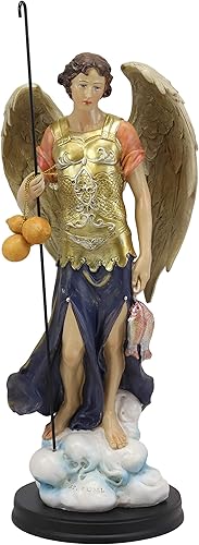 Ebros - Figura decorativa de altar decorativa de San Rafael con bastón y aceite curativo de 14 pulgadas de alto, figura decorativa de altar de San