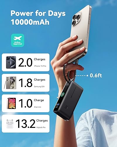 Miniatura 4 de INIU Cargador portátil 3 en 1, banco de energía de carga rápida de 10000 mAh 30 W, cable USB C integrado y enchufe de CA plegable, paquete de